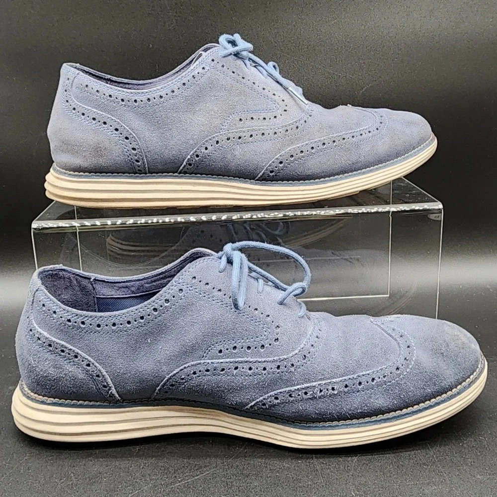 Cole Haan 11 W Blue Suede Wingtip Oxford Grand OS C24916 Business Casual Shoes